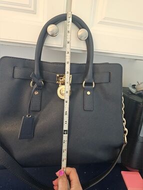 Michael Kors Navy Saffiano Leather Satchel with Gold-Tone Accents